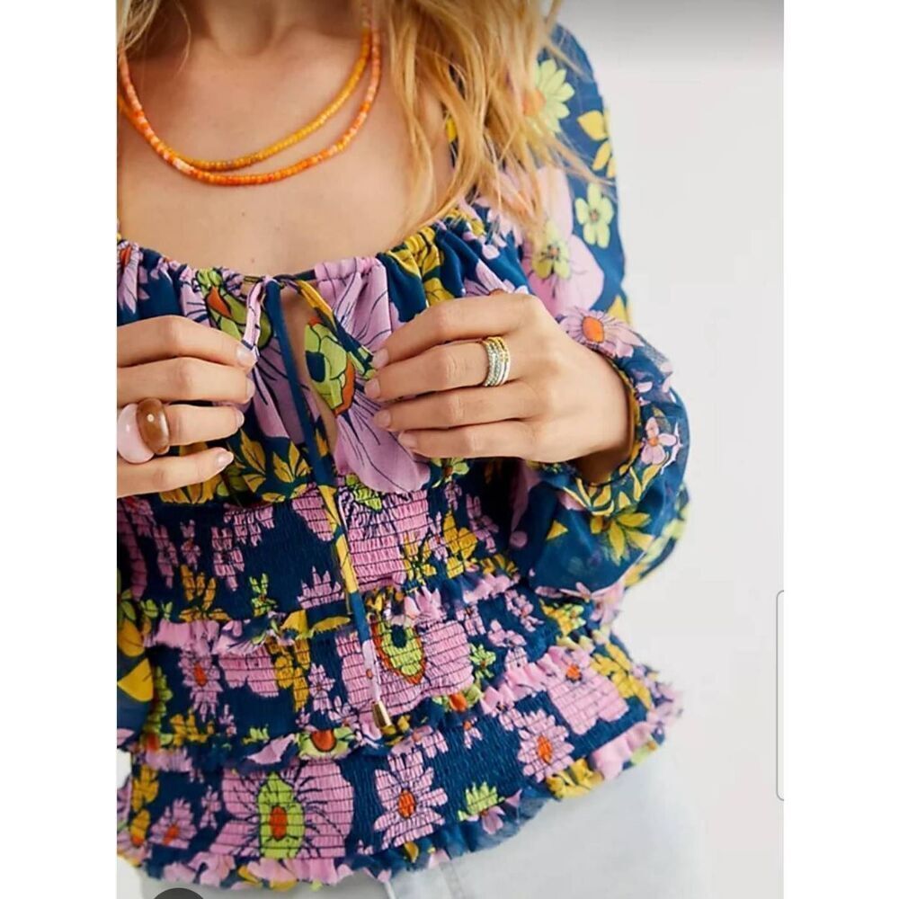 Free People Lolita Smocked Floral‎ Top Size XS NWT